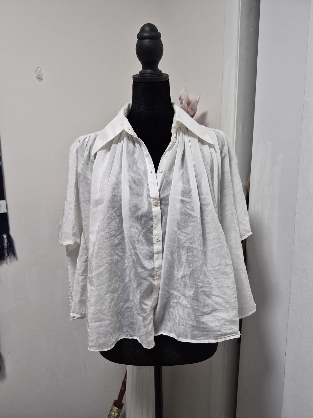 Banana Republic White Pleated Button-Down Blouse